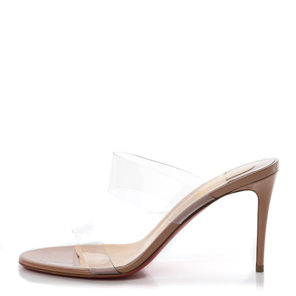 Christian Louboutin Patent PVC Just Nothing 85 Slide Sandals 38.5 Nude 1 of 9