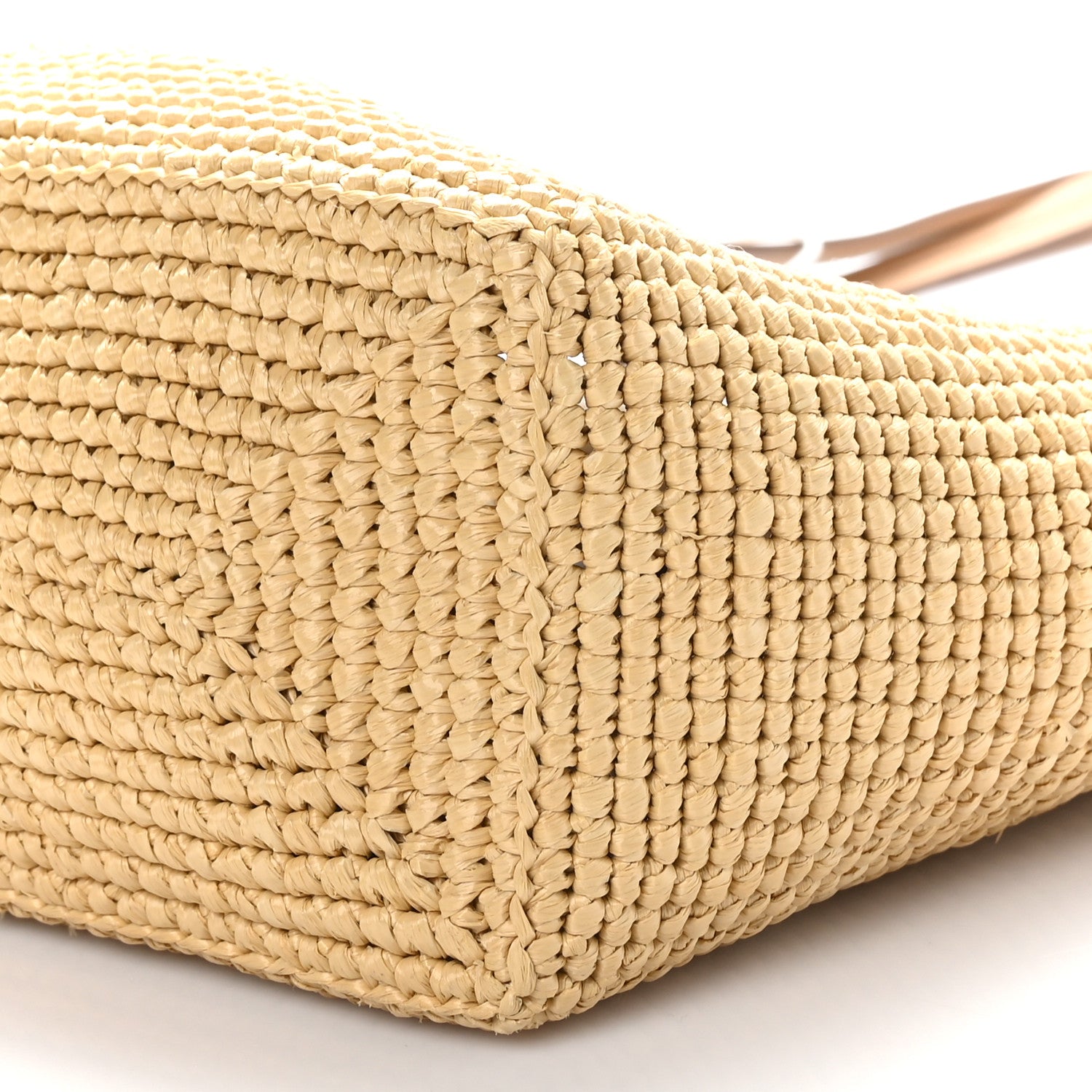 Prada Yarn Raffia Effect Crochet Vitello Logo Shopping Tote Naturale White 9 of 9