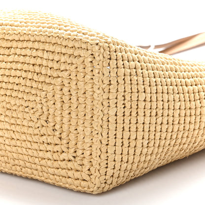 Prada Yarn Raffia Effect Crochet Vitello Logo Shopping Tote Naturale White 9 of 9