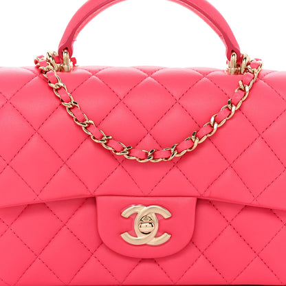 Chanel Lambskin Quilted Mini Top Handle Rectangular Flap Fuchsia 7 of 10