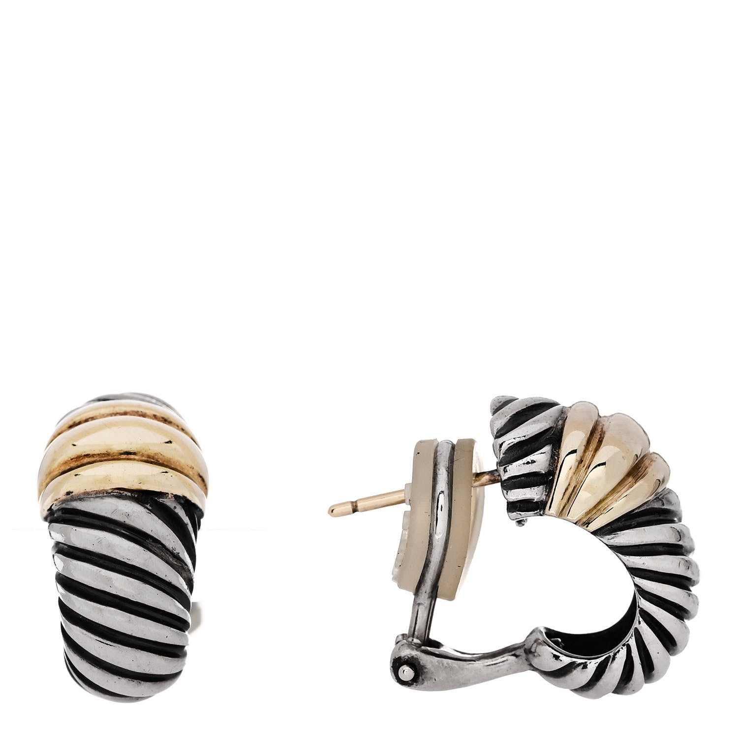 David Yurman Sterling Silver 14K Gold Thoroughbred Shrimp Earrings 1 of 5
