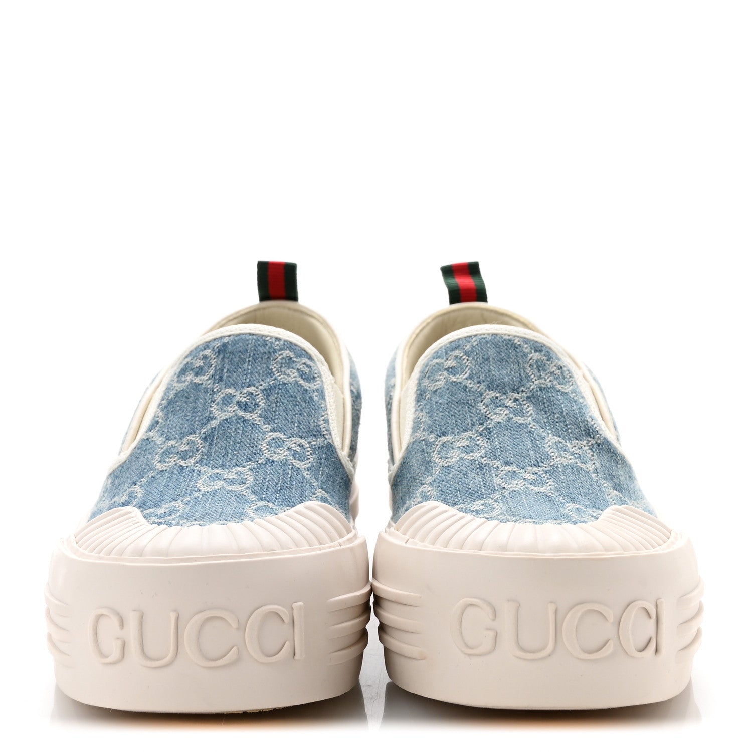 Gucci GG Denim Monogram Womens Slip On Sneakers 37 Light Blue Royale 3 of 10