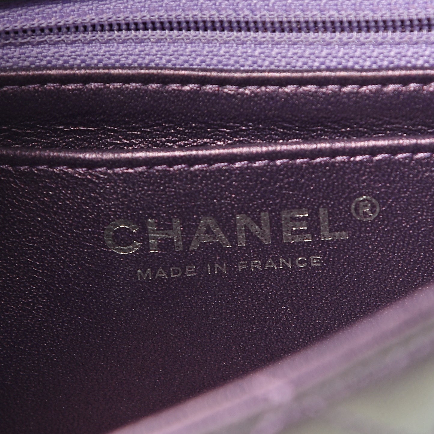 Metallic Lambskin Quilted Mini Rectangular Flap Purple