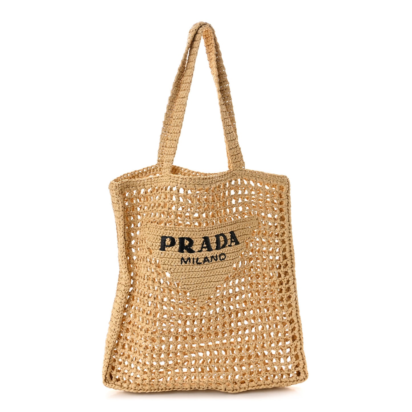 Yarn Raffia Effect Crochet Logo Embroidered Tote Bag Naturale