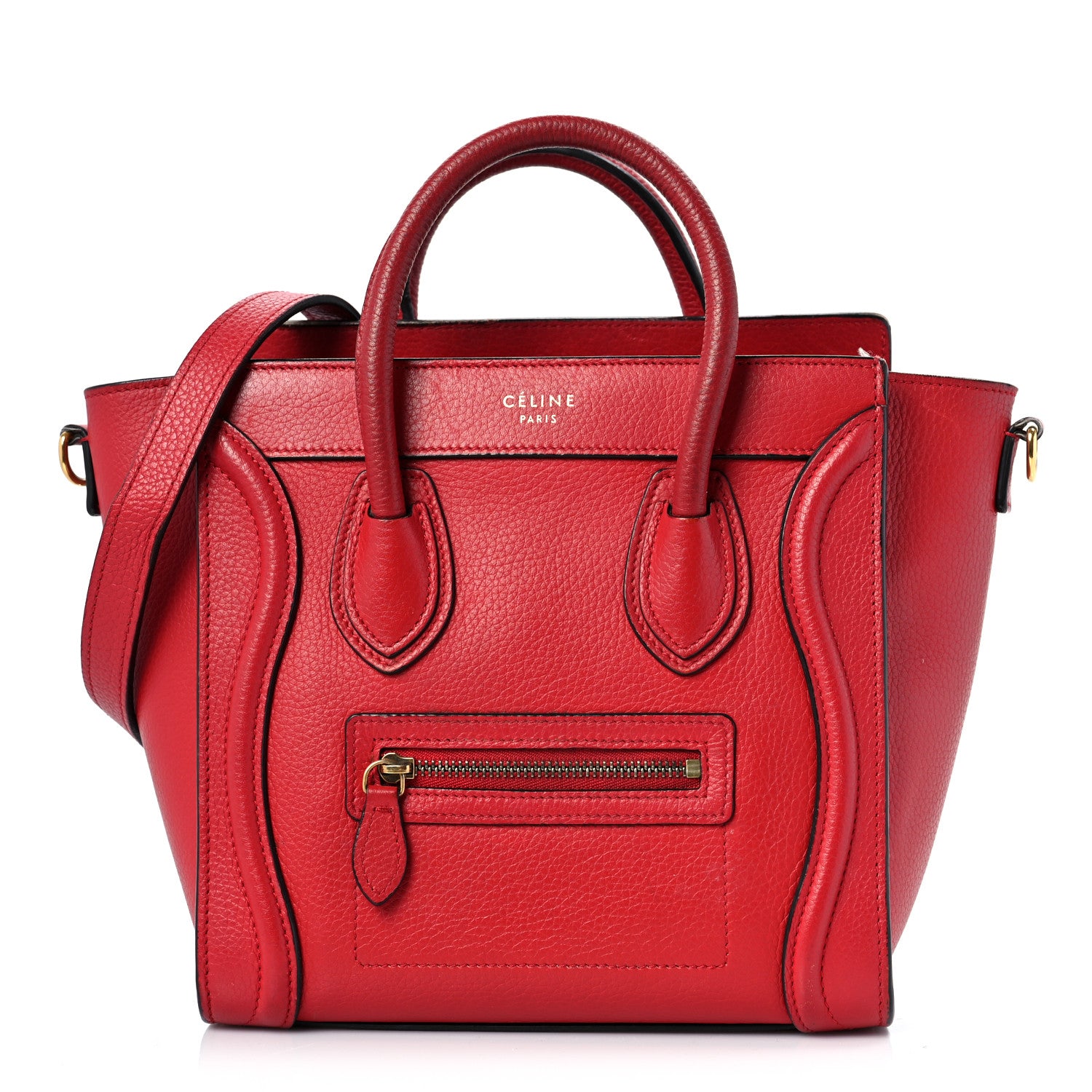 Celine Drummed Calfskin Nano Luggage Red 2 of 14