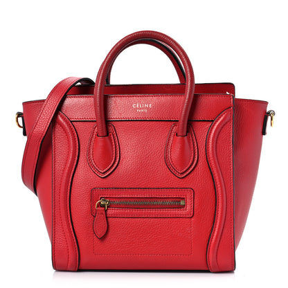 Celine Drummed Calfskin Nano Luggage Red 2 of 14