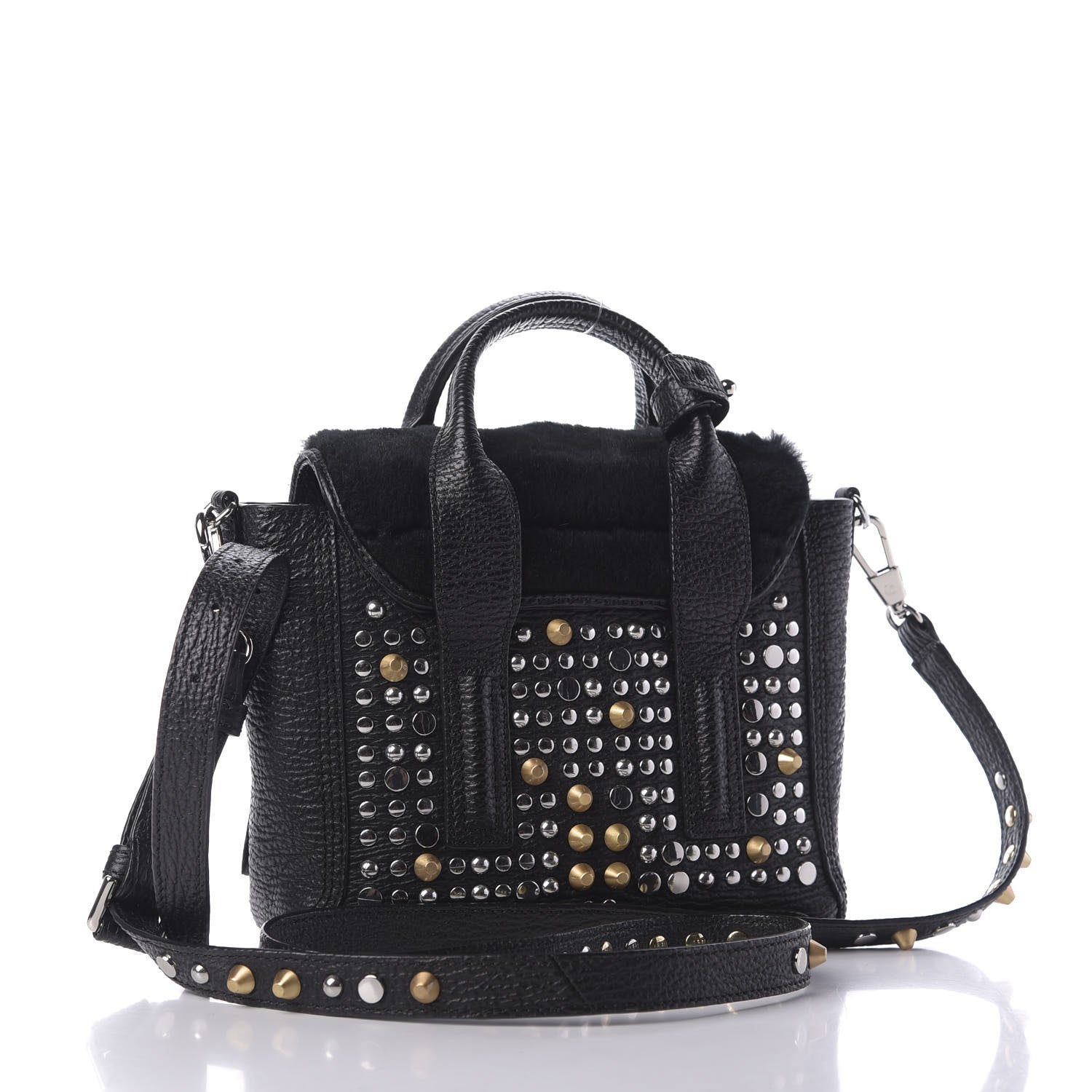 3.1 Phillip Lim 3.1 Textured Calfskin Shearling Studded Mini Pashli Satchel Black 3 of 8
