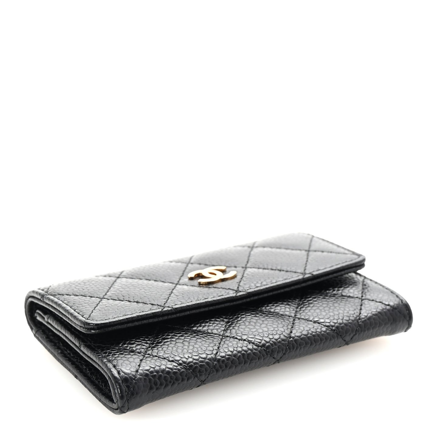 Caviar Quilted Flap Card Holder Black