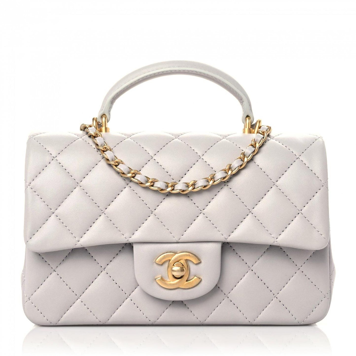 Lambskin Quilted Mini Top Handle Rectangular Flap Grey
