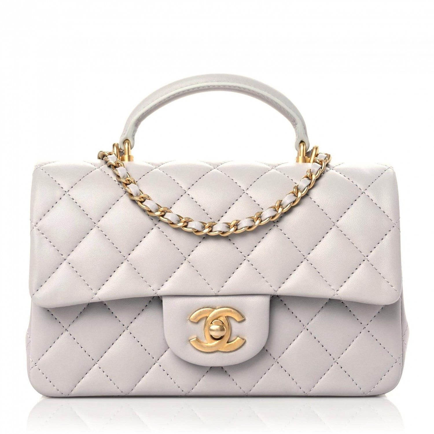 Chanel Lambskin Quilted Mini Top Handle Rectangular Flap Grey 1 of 10