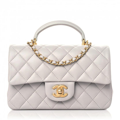 Chanel Lambskin Quilted Mini Top Handle Rectangular Flap Grey 1 of 10
