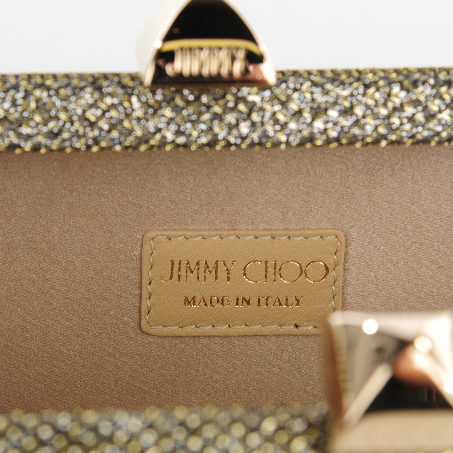 Lame Glitter Charm Clutch Light Bronze