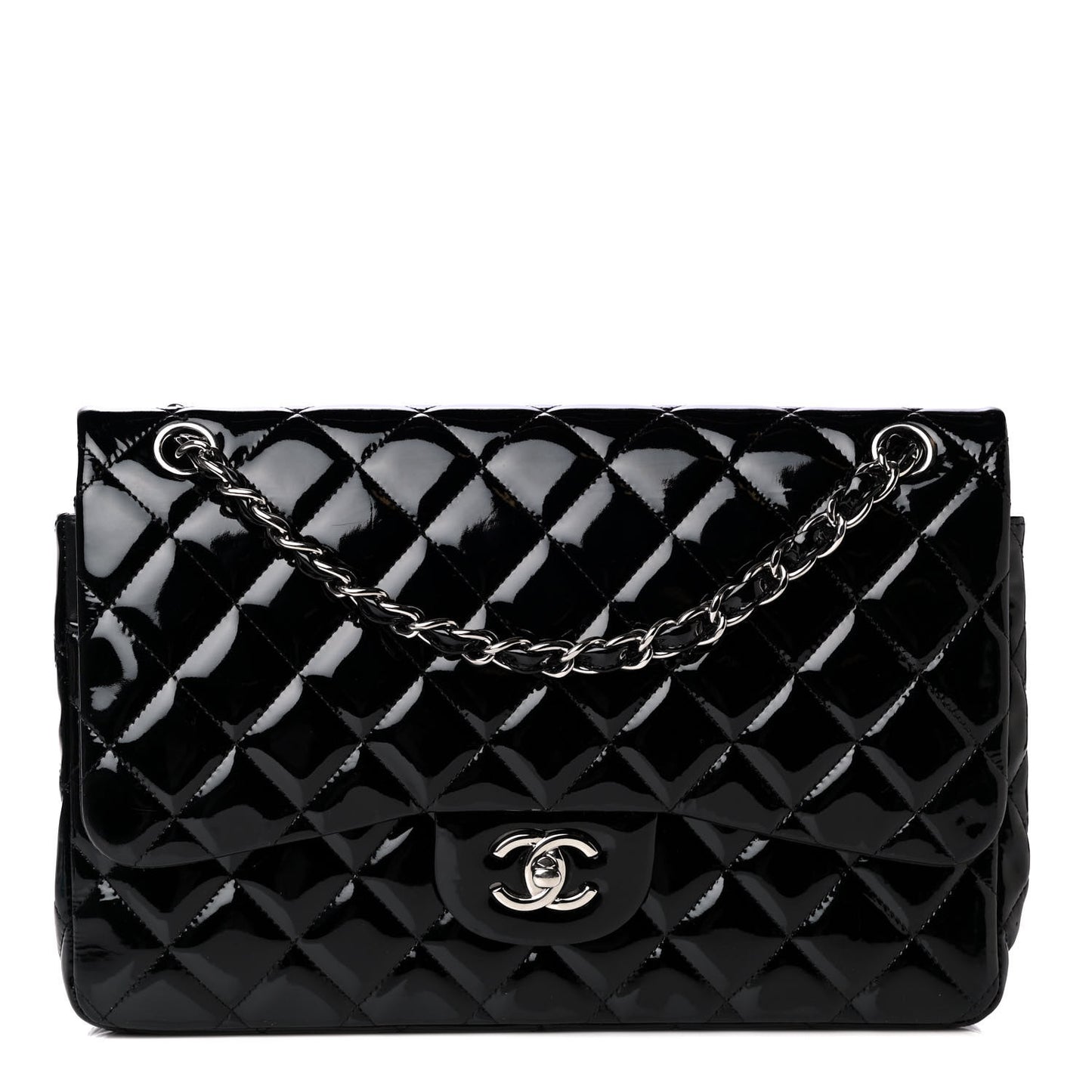 Patent Quilted Jumbo Double Flap Black