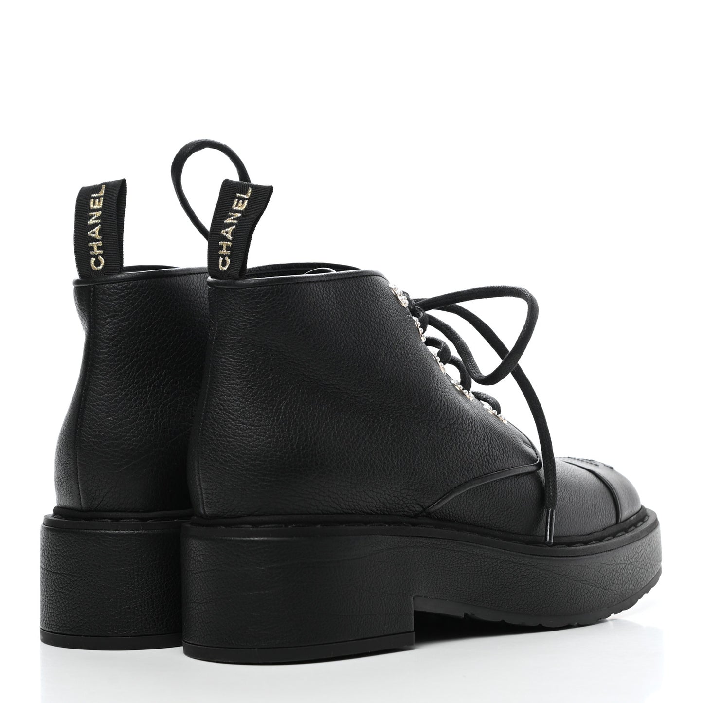 Goatskin Pearl Lace Up CC Short Boots 38 Black