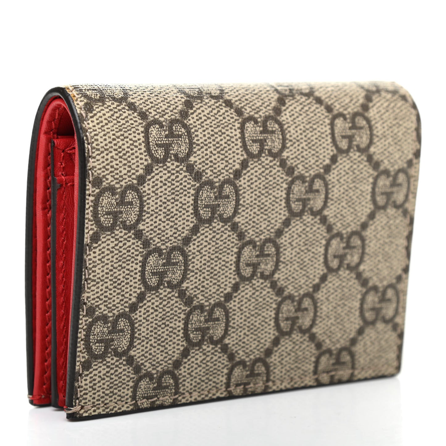 GG Supreme Monogram Cherry Embellished Card Case Wallet Hibiscus Red