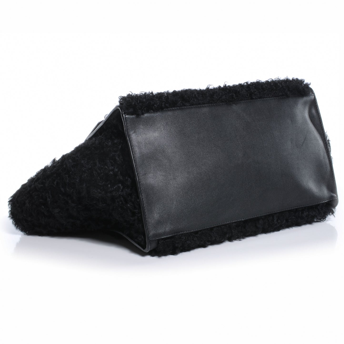 Calfskin and Curly Lamb Small Trapeze Black