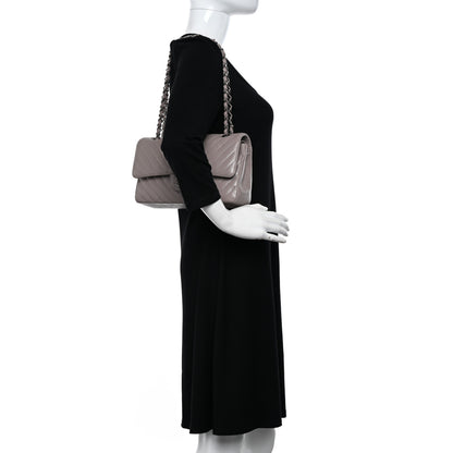 Chanel Iridescent Calfskin Chevron Quilted Medium Double Flap Grey 3 of 11