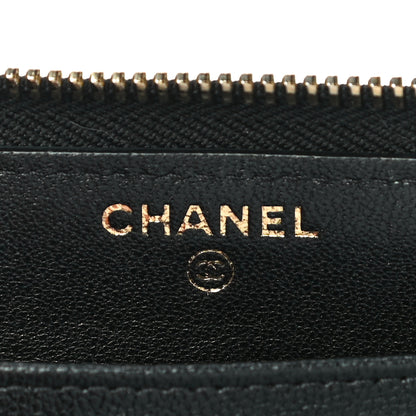 Chanel Sheepskin Chevron Quilted Mademoiselle Vintage Zip Around Wallet Black 7 of 12
