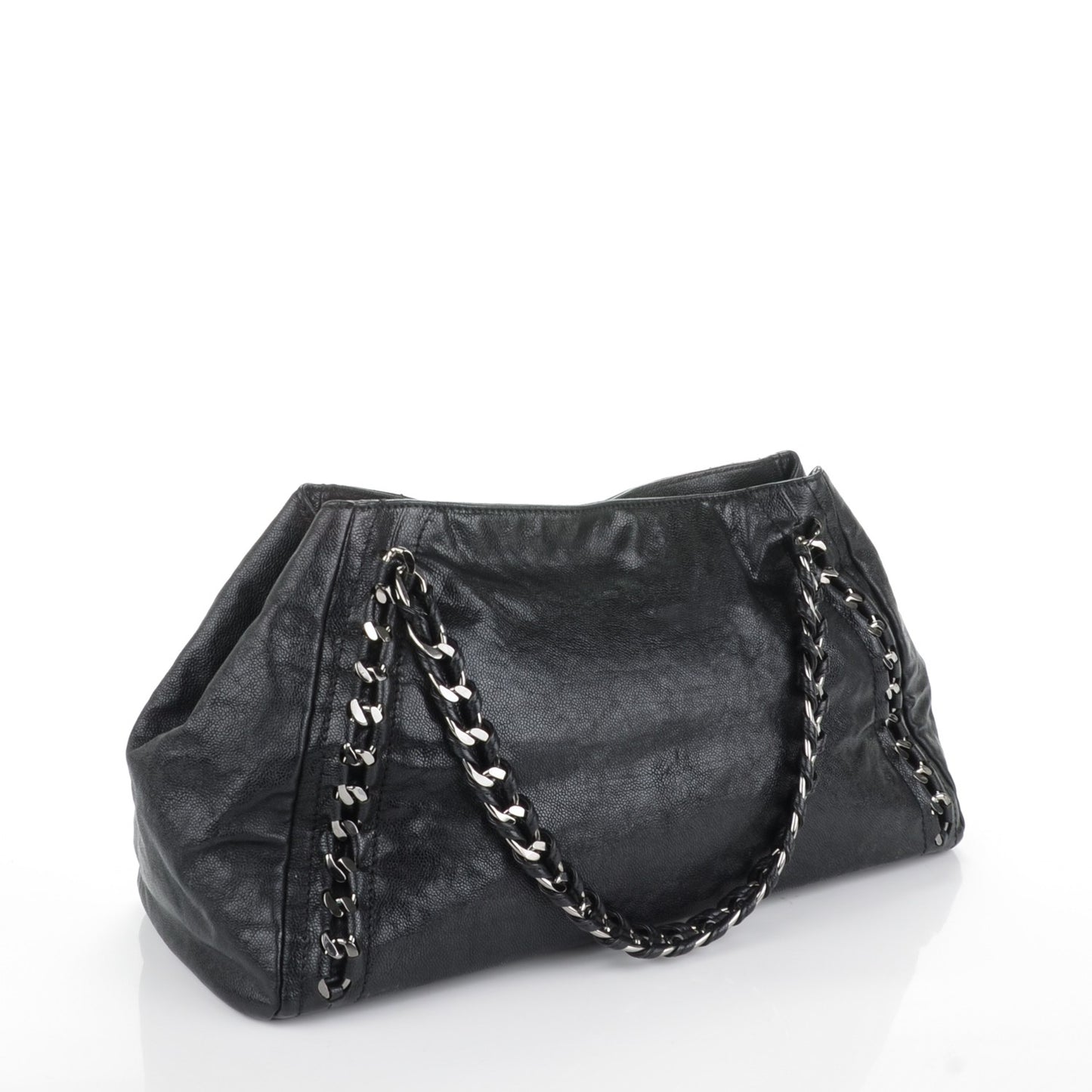 Glazed Caviar East West Modern Chain Tote Black