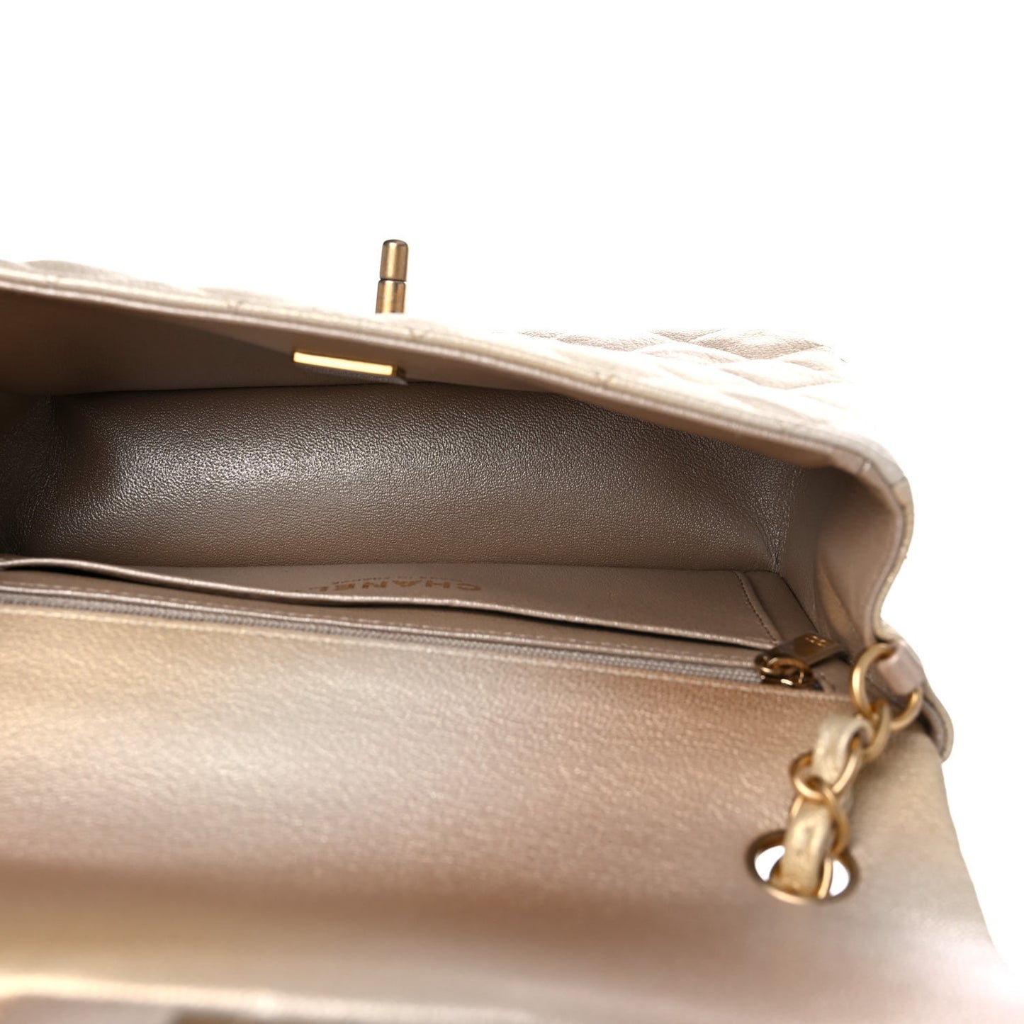 Metallic Goatskin Quilted Mini Rectangular Flap Gold