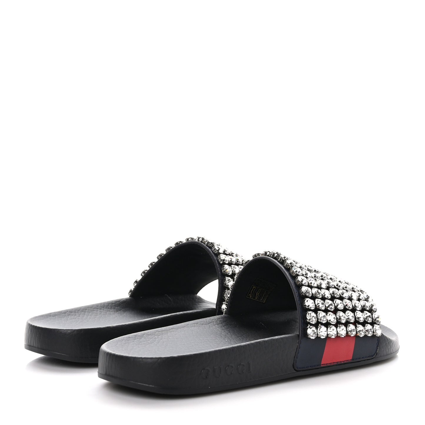 Calfskin Crystal Embellished Web Slide Sandals 40 Blue Red