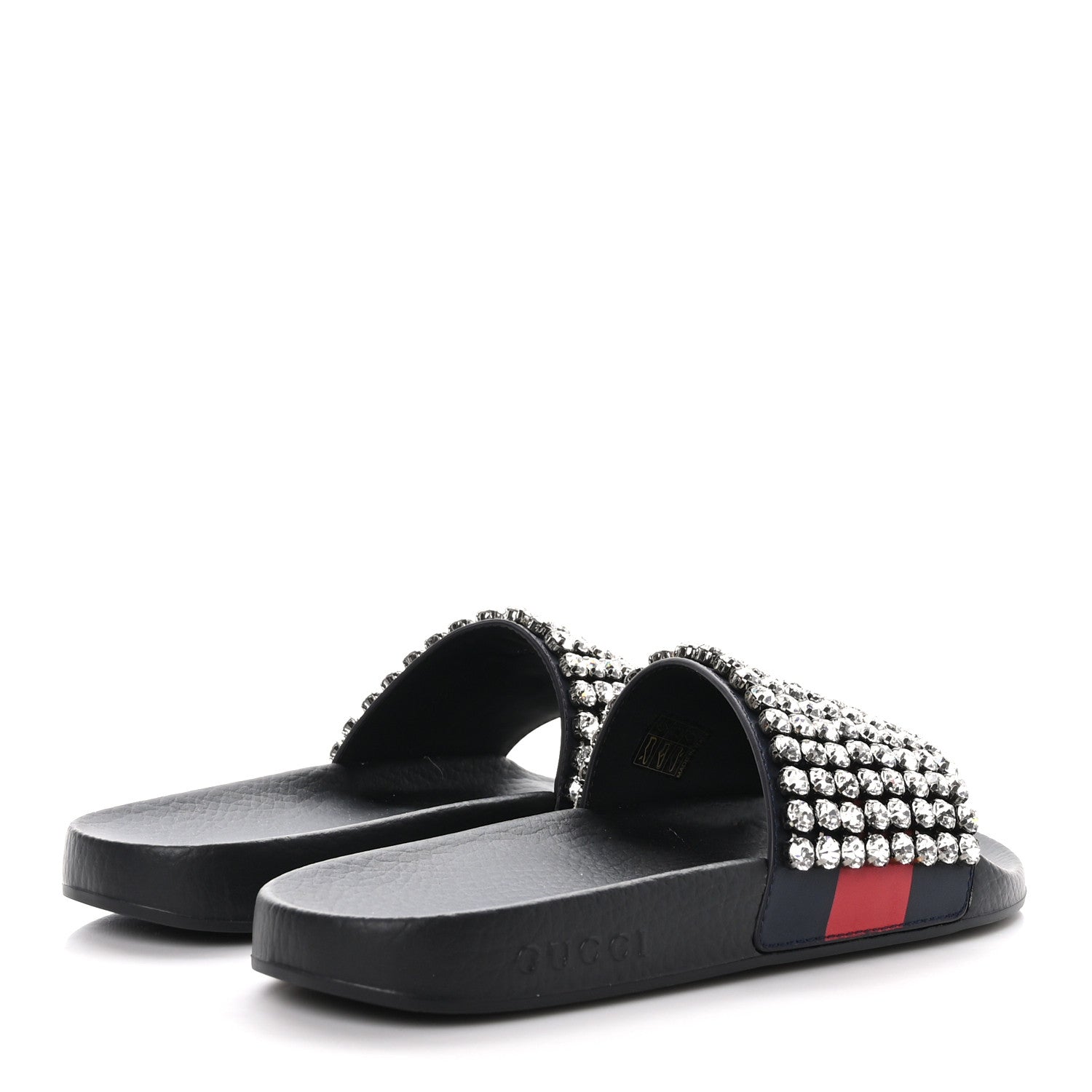 Gucci Calfskin Crystal Embellished Web Slide Sandals 40 Blue Red 4 of 8