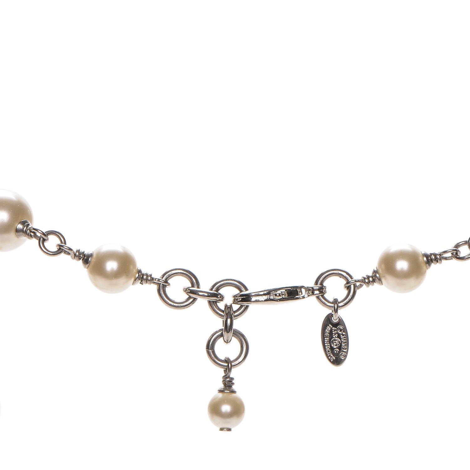 Chanel Crystal Pearl CC Long Necklace Silver 6 of 6