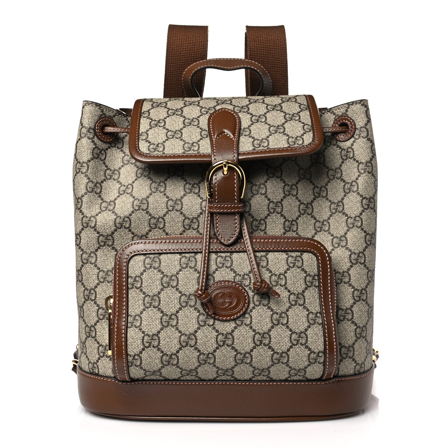 GG Supreme Monogram Azalea Calfskin Retro Interlocking G Buckle Backpack Beige Ebony Brown Sugar