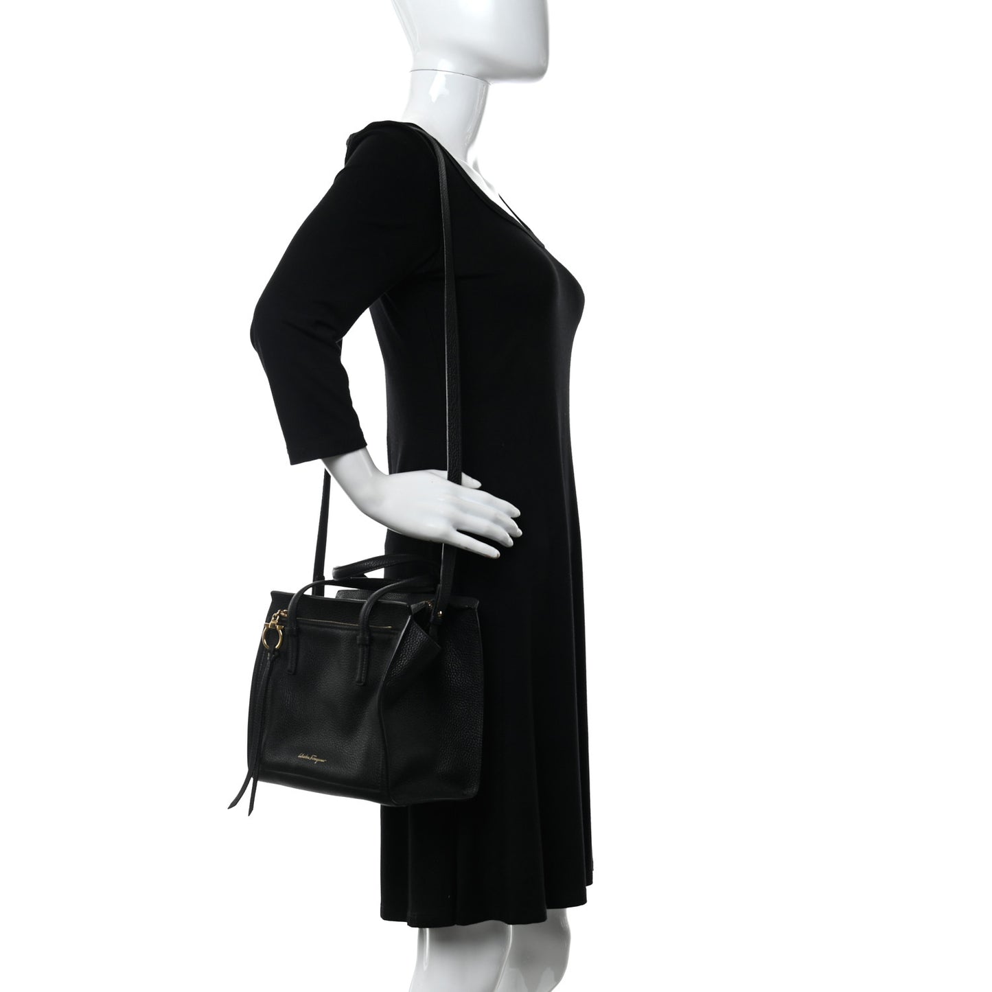Hammered Calfskin Double Handle Small Amy Tote Black