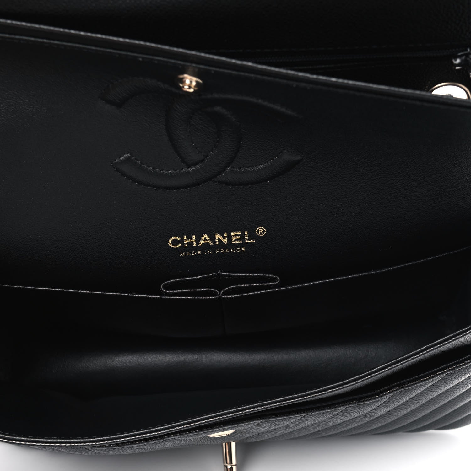 Chanel Caviar Chevron Quilted Medium Double Flap Black 4 of 4