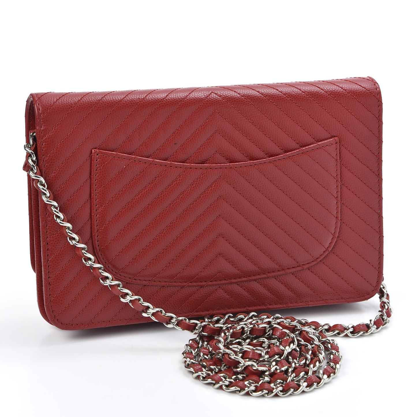 Caviar Chevron Quilted Wallet On Chain WOC Red
