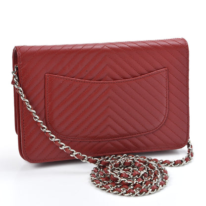Chanel Caviar Chevron Quilted Wallet On Chain WOC Red 2 of 10