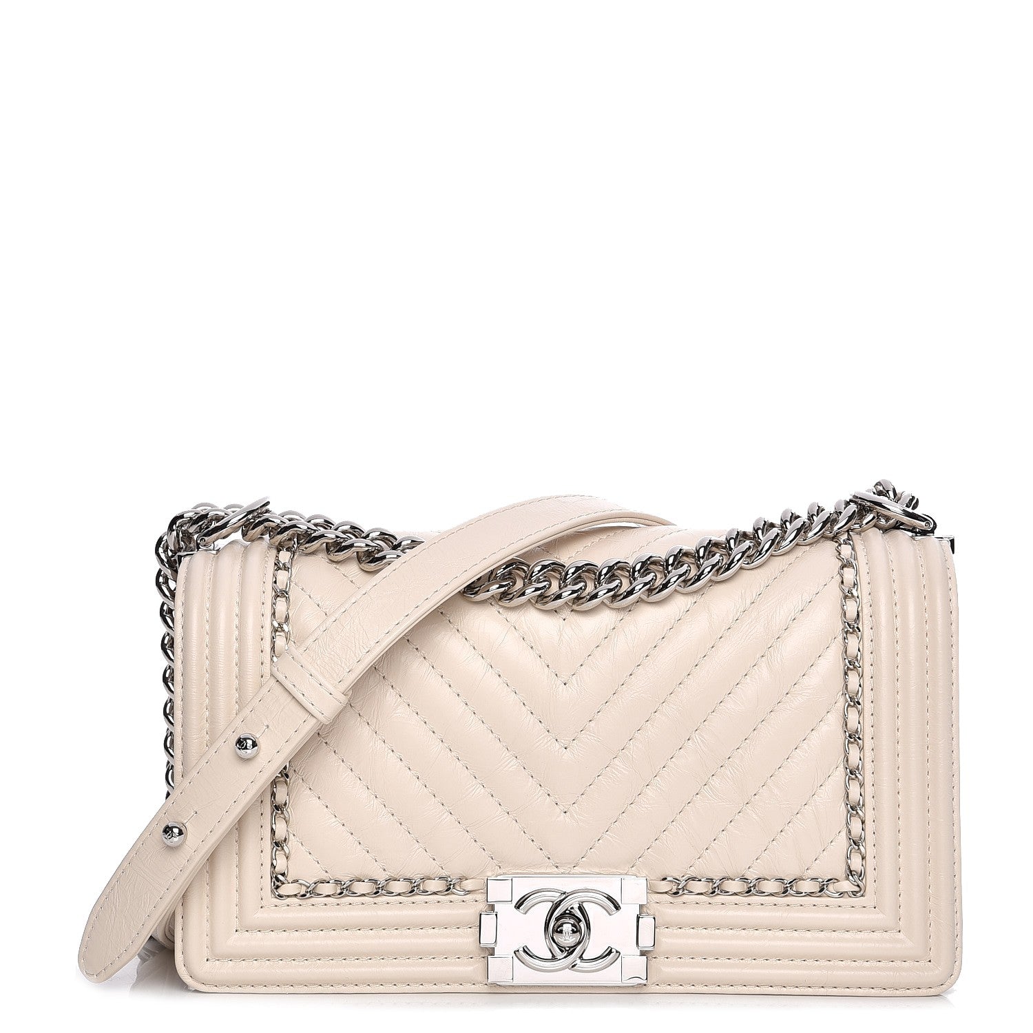 Chanel Aged Calfskin Chevron Medium Jacket Boy Flap White 1 of 7