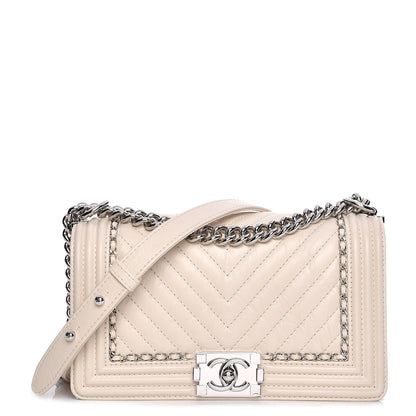 Chanel Aged Calfskin Chevron Medium Jacket Boy Flap White 1 of 7