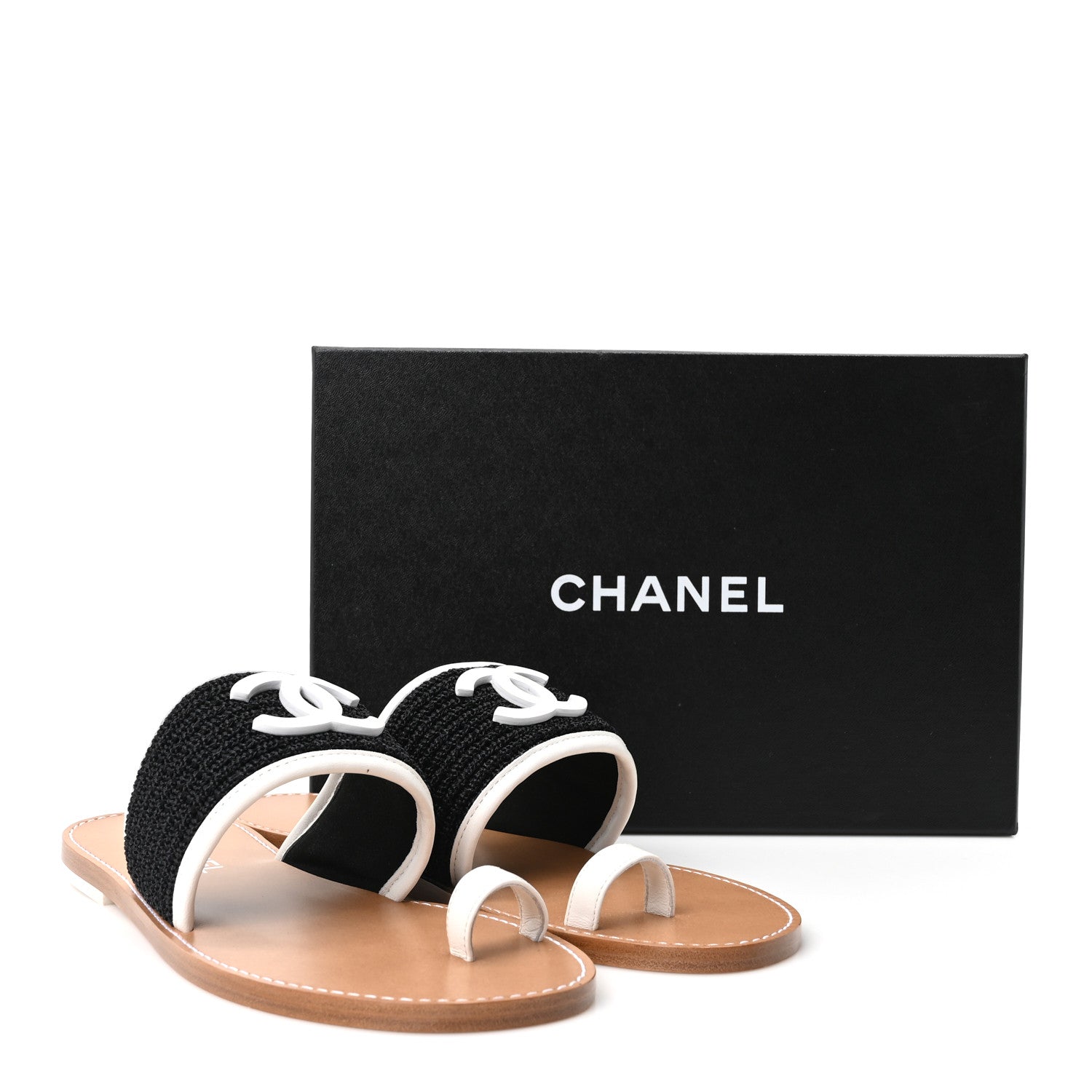 Chanel Raffia Lambskin CC Mules 40 Black White 10 of 10