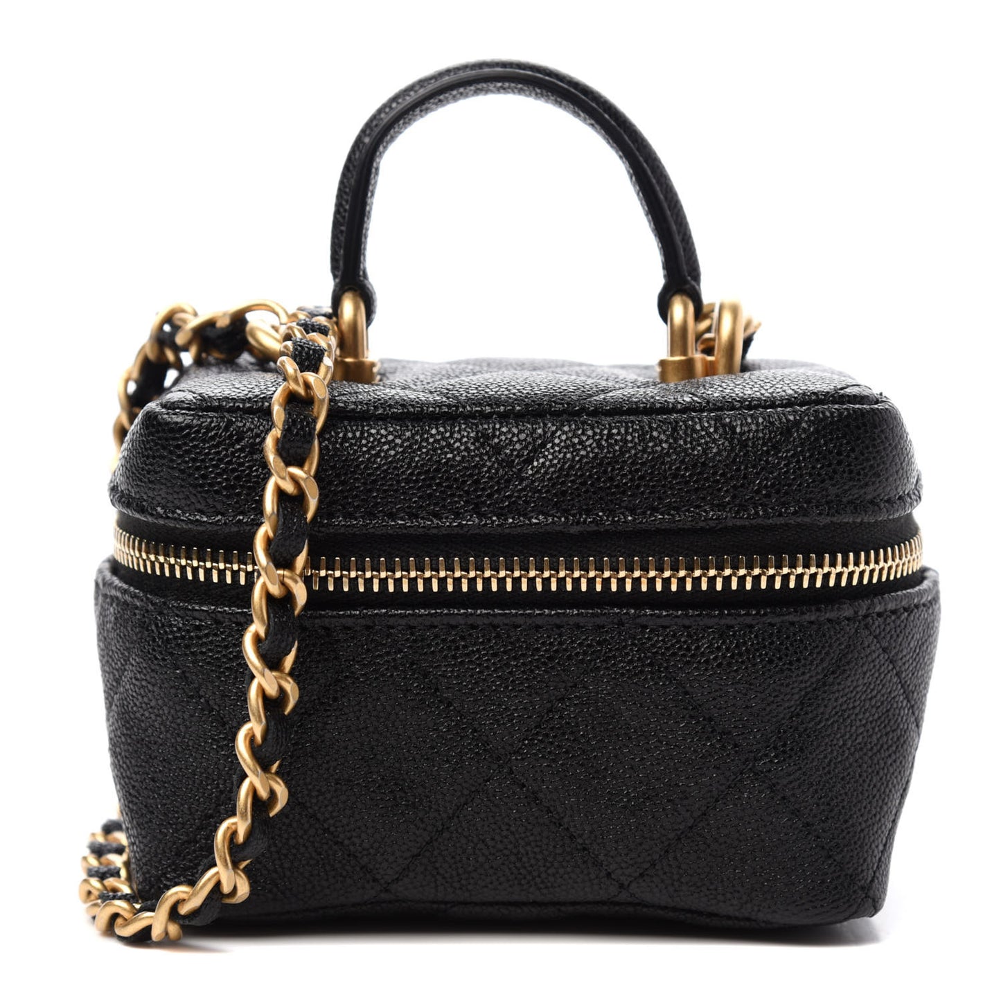 Caviar Quilted Mini Top Handle Vanity With Chain Black