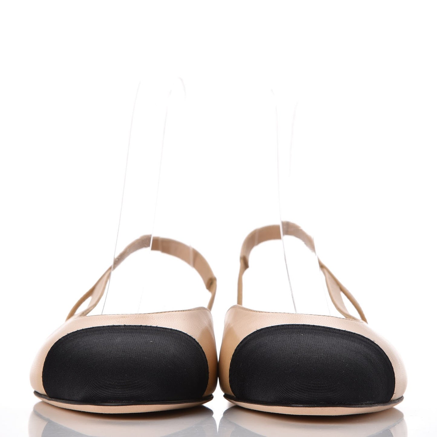 Lambskin Grosgrain Cap Toe CC Slingback Sandals 37.5 Beige Black