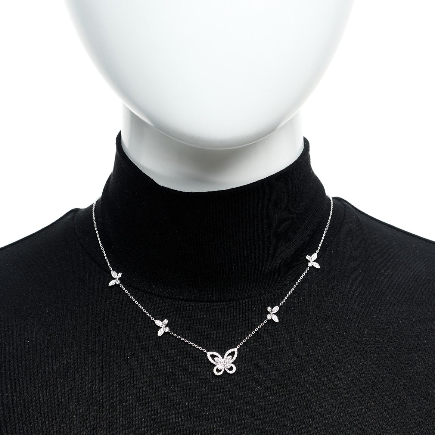 18K White Gold Diamond Multi Butterfly Silhouette Pendant Necklace