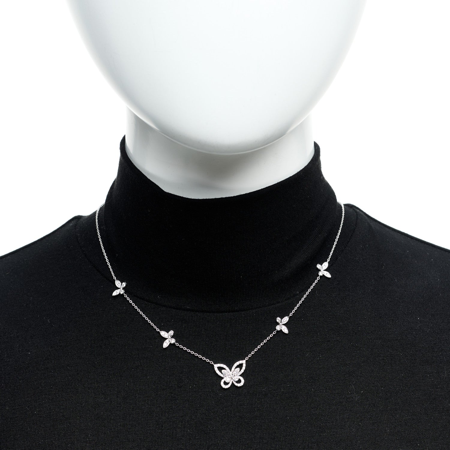 Graff 18K White Gold Diamond Multi Butterfly Silhouette Pendant Necklace 2 of 6