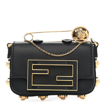 Fendi X VERSACE Vitello Seta Fendace Studded Nano Brooch Baguette Black 1 of 9