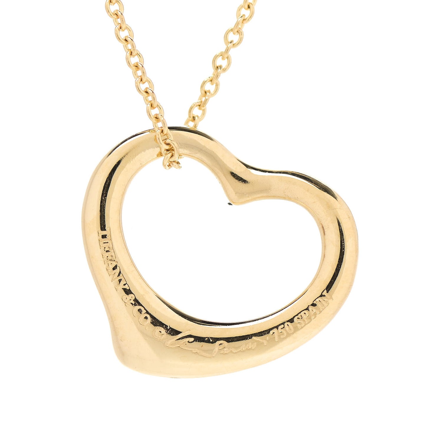 18K Yellow Gold 16mm Elsa Peretti Open Heart Pendant Necklace