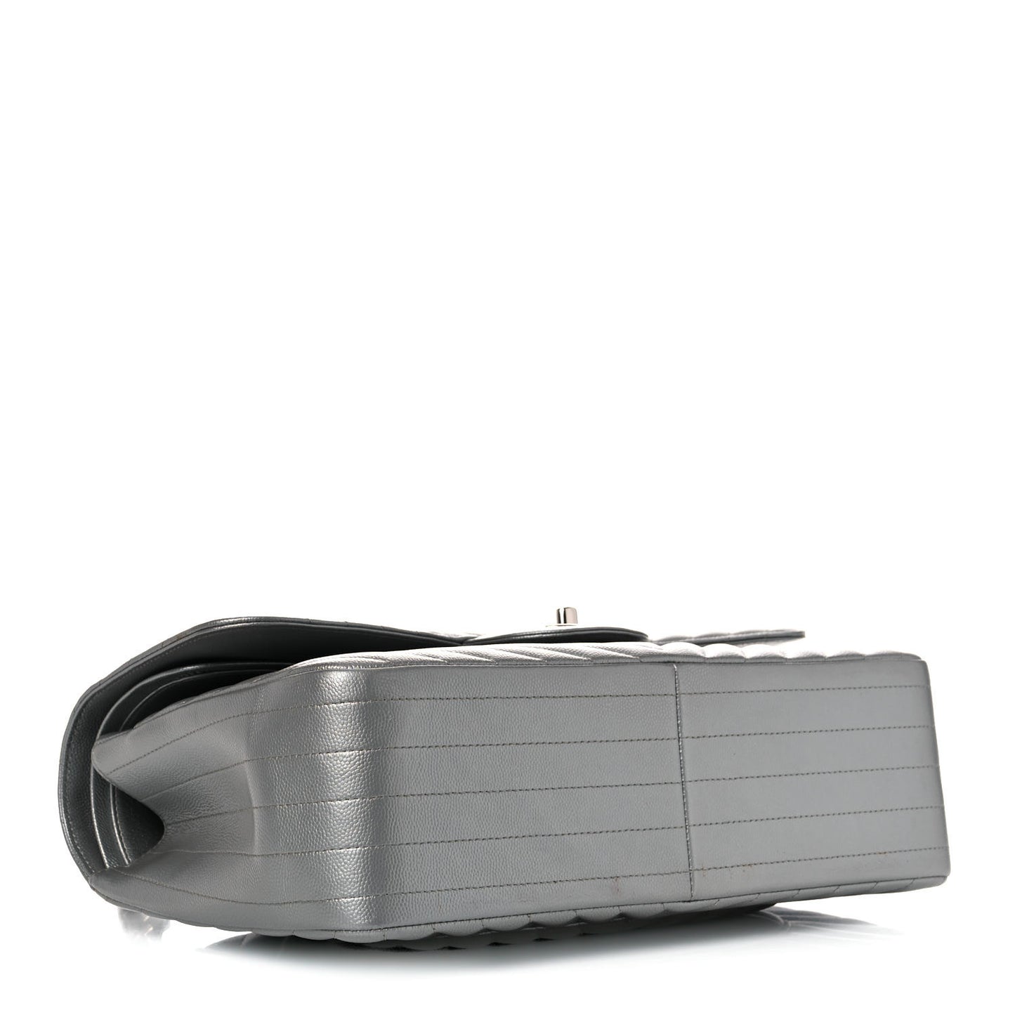 Metallic Caviar Chevron Quilted Jumbo Double Flap Silver