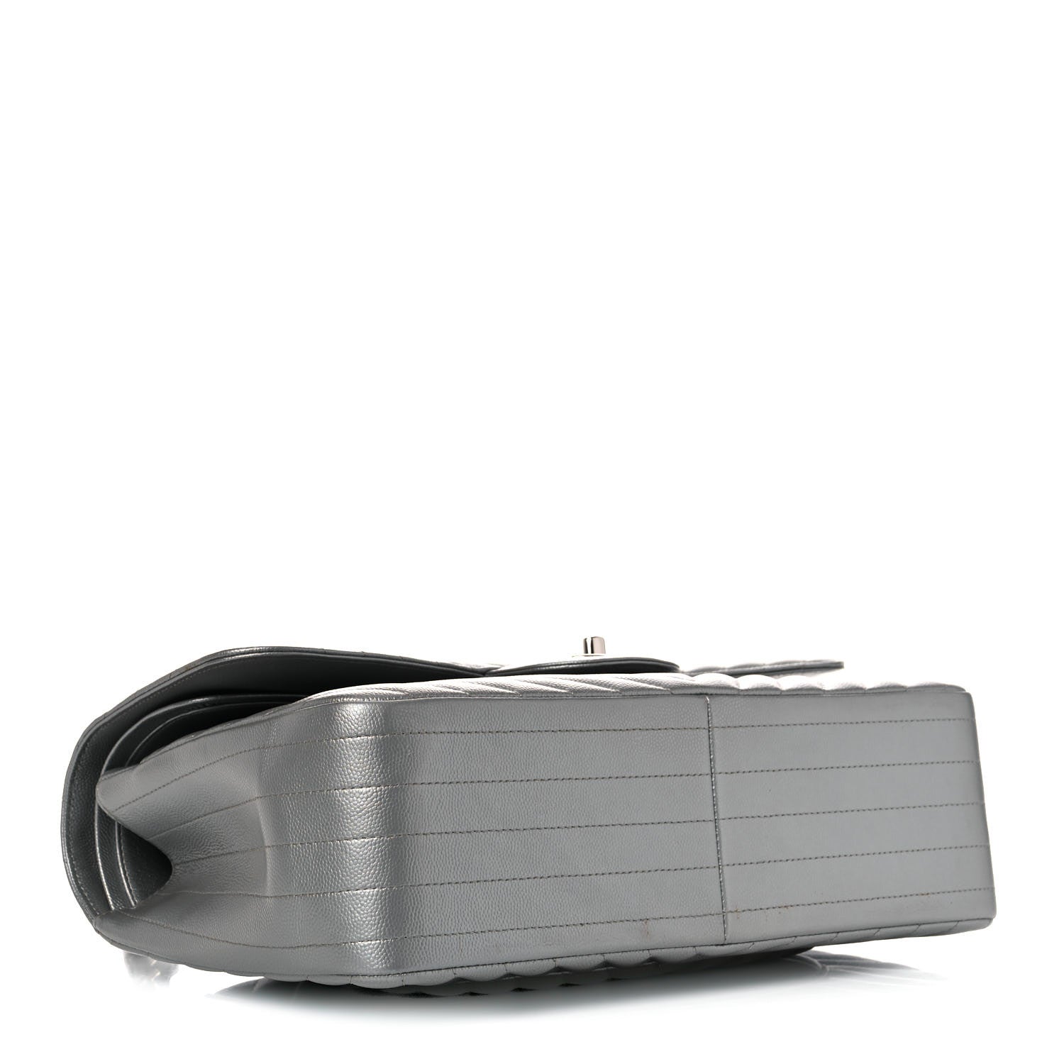 Chanel Metallic Caviar Chevron Quilted Jumbo Double Flap Silver 4 of 14