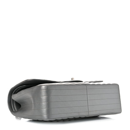 Chanel Metallic Caviar Chevron Quilted Jumbo Double Flap Silver 4 of 14