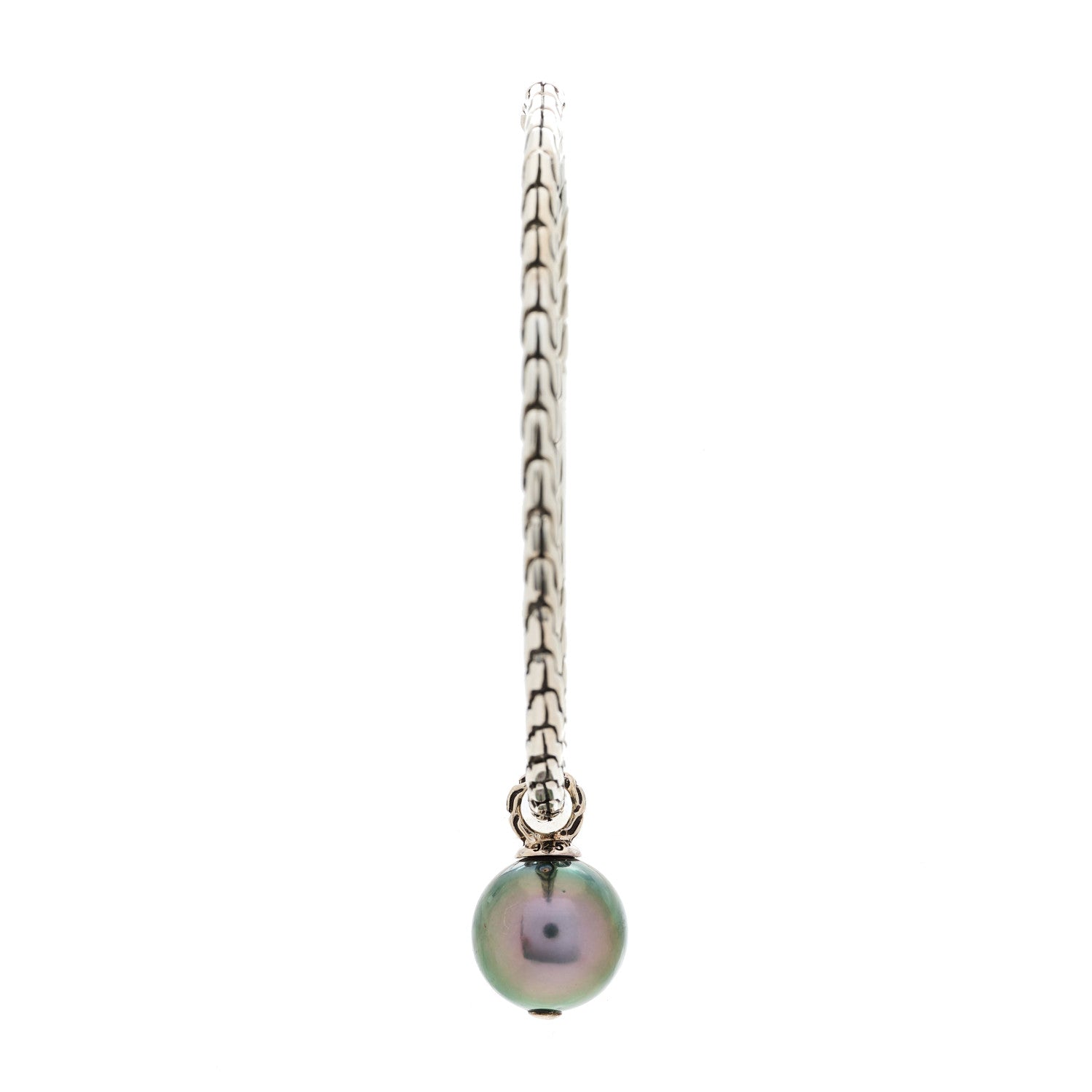 John Hardy Sterling Silver Tahitian Pearl Drop Hoop Earrings 3 of 8