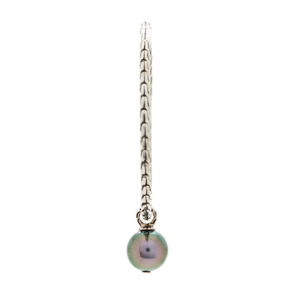 John Hardy Sterling Silver Tahitian Pearl Drop Hoop Earrings 3 of 8