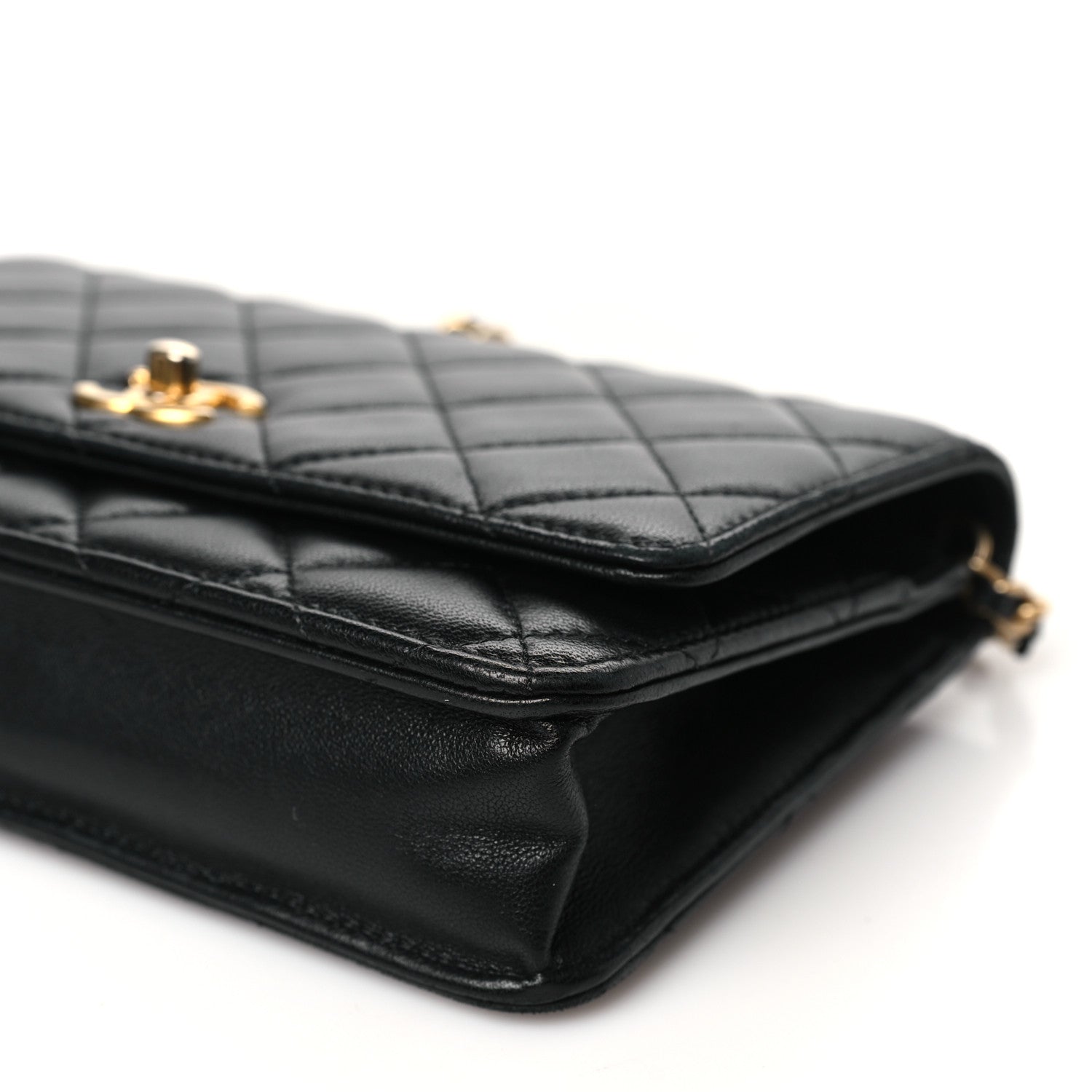 Chanel Lambskin Quilted CC Pearl Crush Wallet on Chain WOC Black 11 of 12