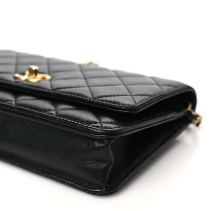 Chanel Lambskin Quilted CC Pearl Crush Wallet on Chain WOC Black 11 of 12