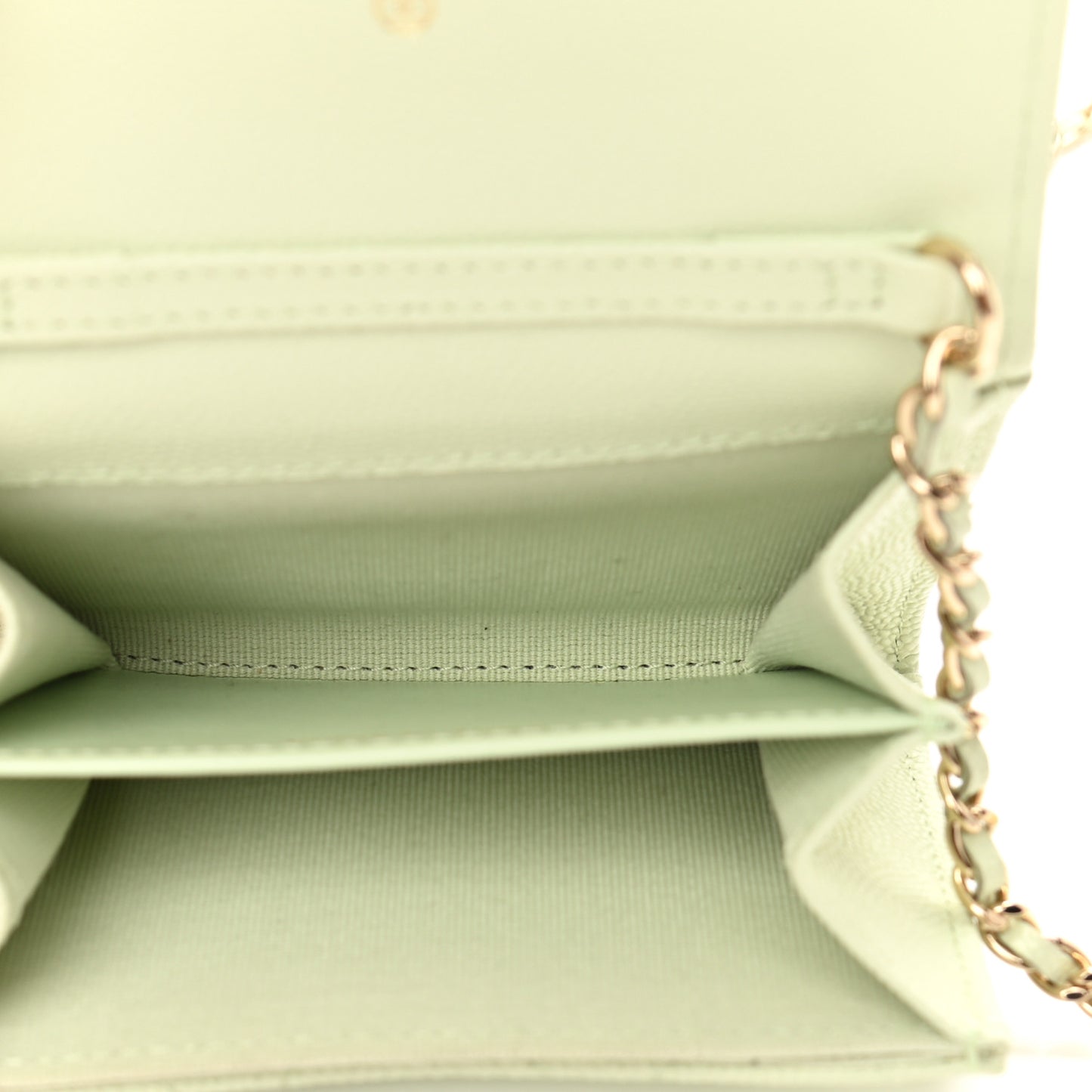 Caviar Quilted Flap Card Holder On Chain Light Green