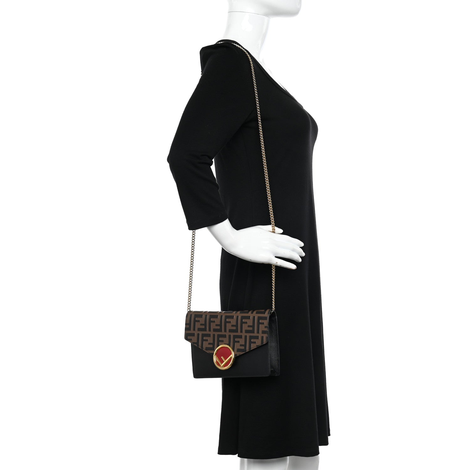 Fendi Vitello Cruise F is Fendi Bi-Color FF 1974 Embossed Medium Envelope Wallet On Chain Black Maya 2 of 10